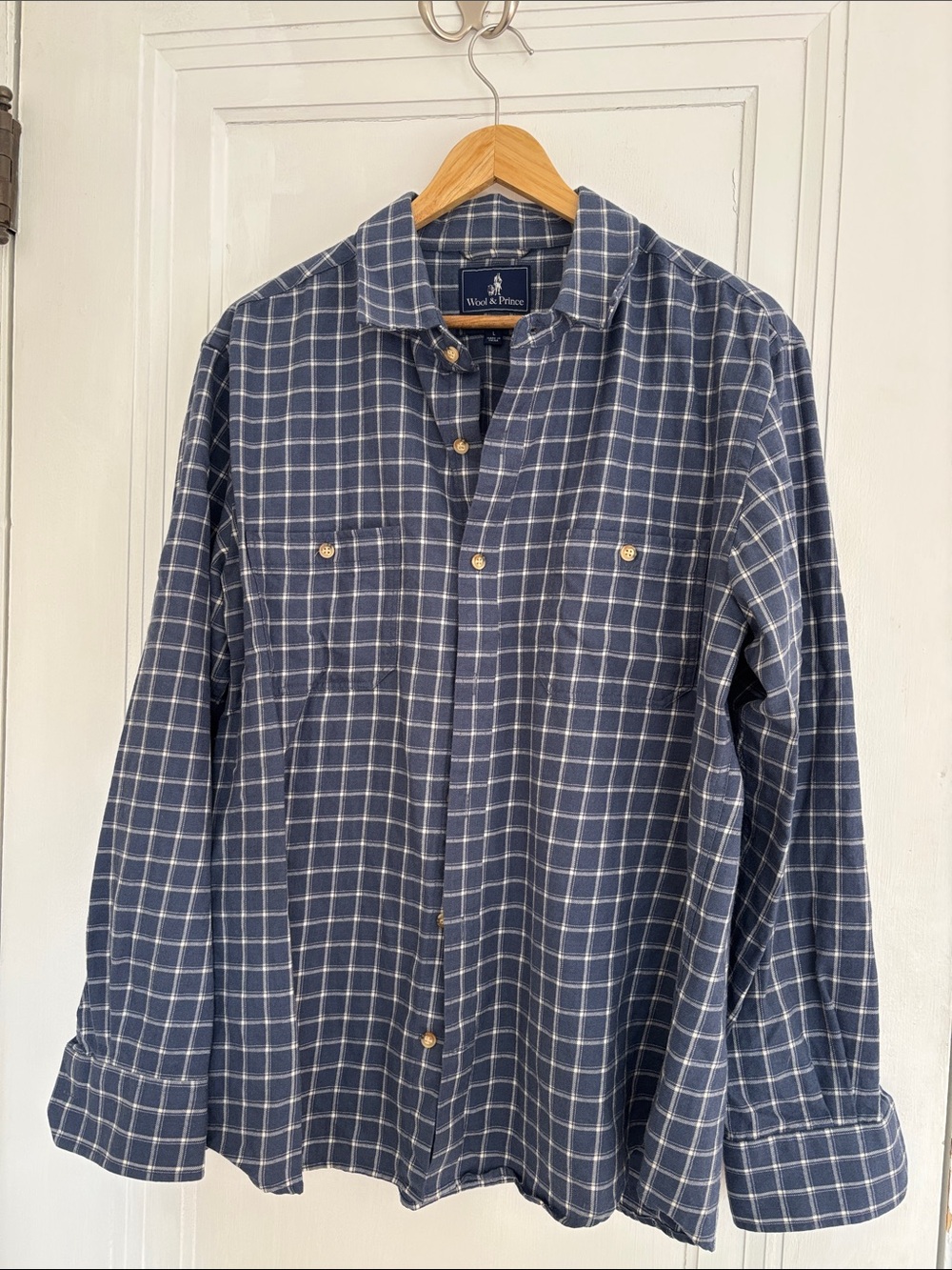 Wool & Prince Slim Fit Navy Windowpane Check Button-Up Shirt